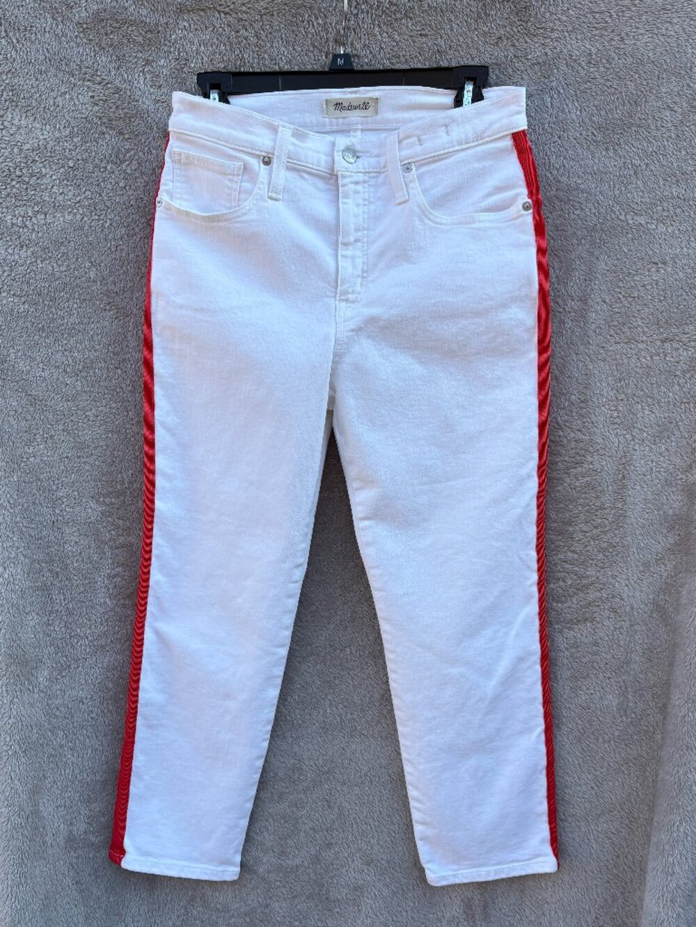 Madewell Women’s 28P Petite Stovepipe Jeans Tile White Red Tuxedo Stripe